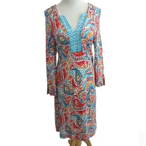 Crown & Ivy fit dress, colorful, long sleeves, size medium